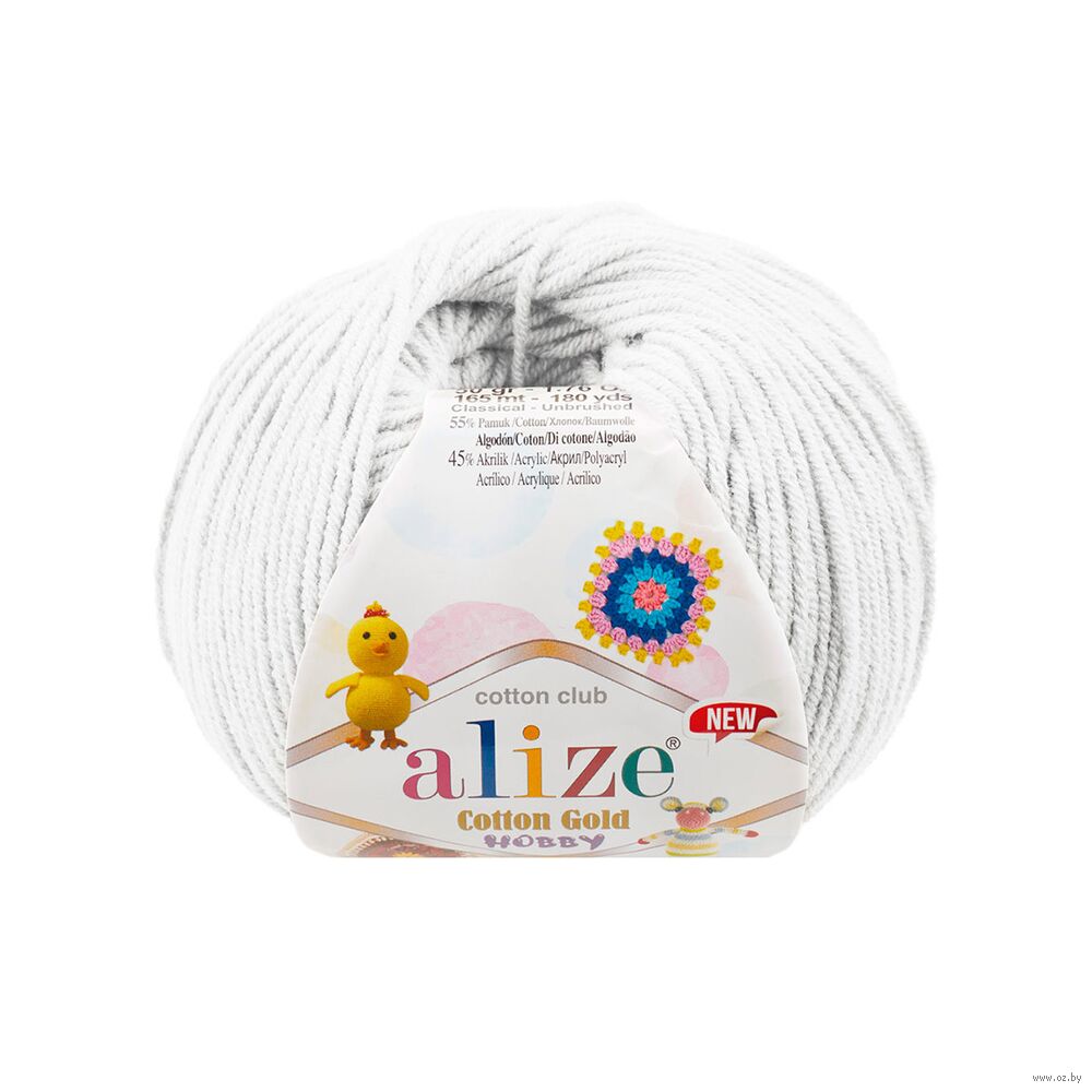 Пряжа "Cotton Gold Hobby New №55" (50 г; 165 м; белый)