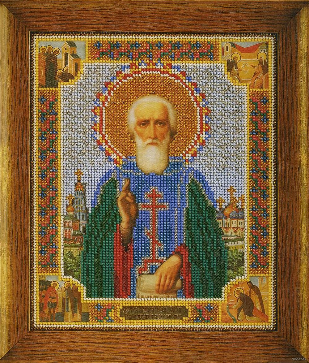 Преподобный Сергий Радонежский, набор для изготовления иконы из бисера, вышивка В-182