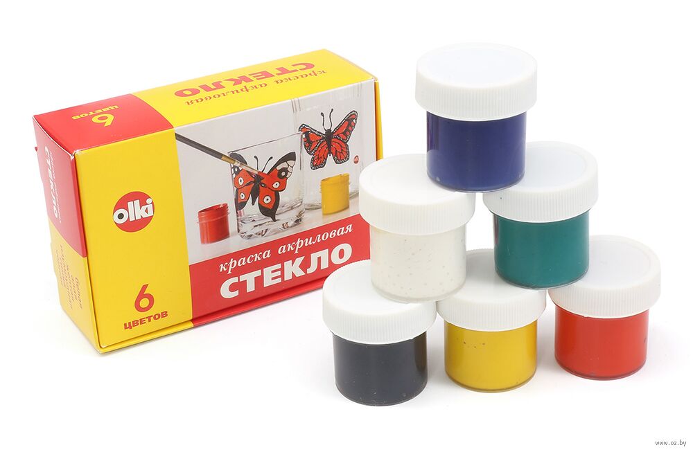 Краски акриловые по стеклу "Olki" (6 цветов)