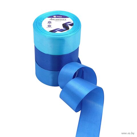 Набор декоративных лент "Синий микс" (4 см; 23 м; 3 шт.) — фото, картинка