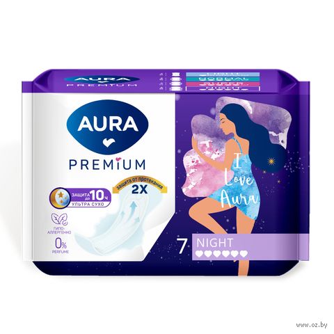 Гигиенические прокладки "Aura Premium Night" (7 шт.) — фото, картинка