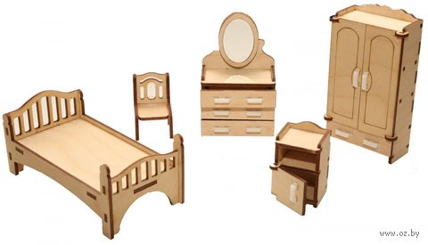 Сборная деревянная модель "Мебель для кукольного домика. Спальня" — фото, картинка
