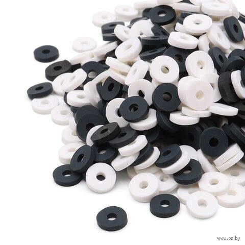 Бусины из полимерной глины "Колечки" (6 мм; черно-белый микс) — фото, картинка