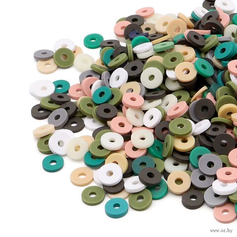 Бусины из полимерной глины "Колечки" (6 мм; хаки микс) — фото, картинка