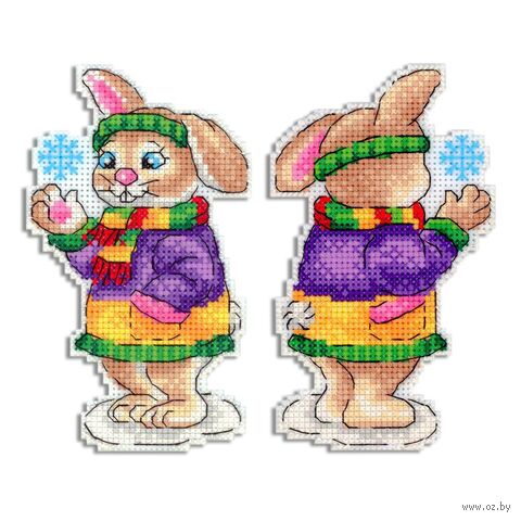 Набор для вышивания на пластиковой канве "Зайка со снежинкой" (80х130 мм) — фото, картинка