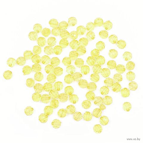 Бусины пластиковые "Граненый круг" (8 мм; 90 шт.; желтый) — фото, картинка