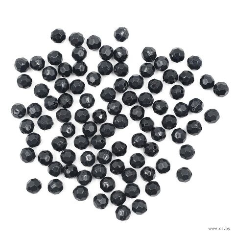 Бусины пластиковые "Граненый круг" (8 мм; 90 шт.; черный) — фото, картинка