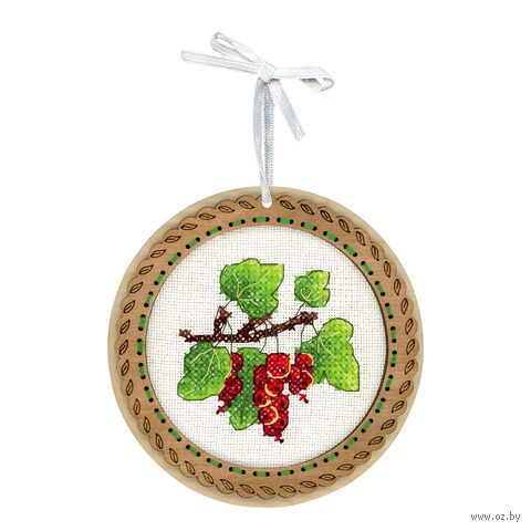 Набор для вышивания на деревянной основе "Миниатюра. Дачные ягоды. Смородина" (100х100 мм) — фото, картинка