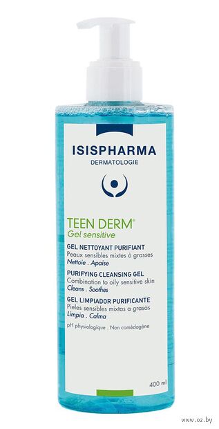 Гель для умывания "Teen Derm Gel Sensitive. Для чувствительной, кобинированной и жирной кожи" (400 мл) — фото, картинка