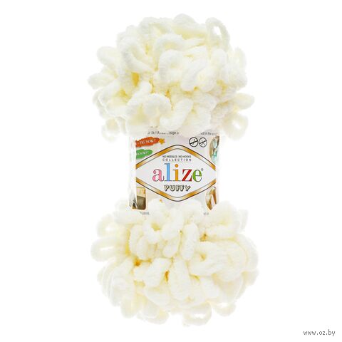 Пряжа "Puffy №62" (100 г; 9 м; молочный) — фото, картинка