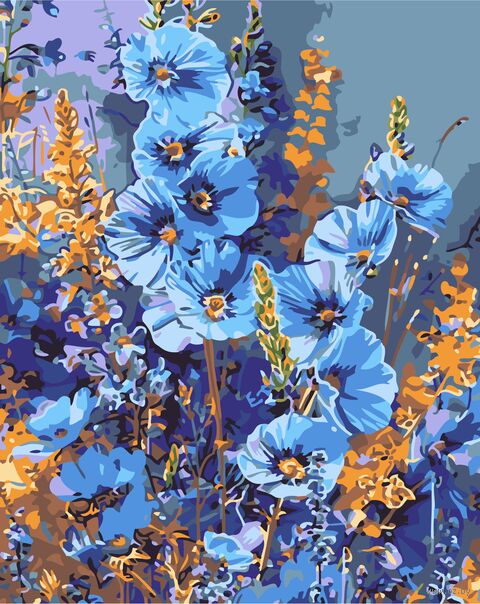 Картина по номерам с золотыми красками "Синие лепестки" (400х500 мм) — фото, картинка