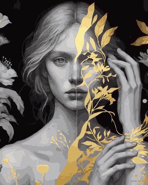 Картина по номерам с золотыми красками "Чёрно-золотой портрет" (400х500 мм) — фото, картинка