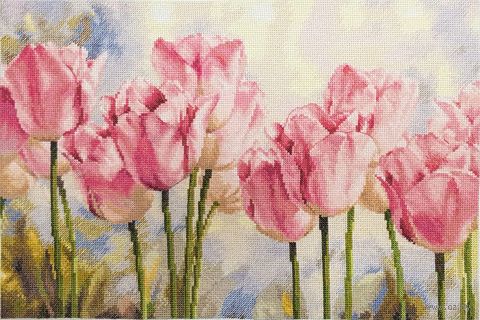 Вышивка крестом "Розовые тюльпаны" (400х270 мм) — фото, картинка