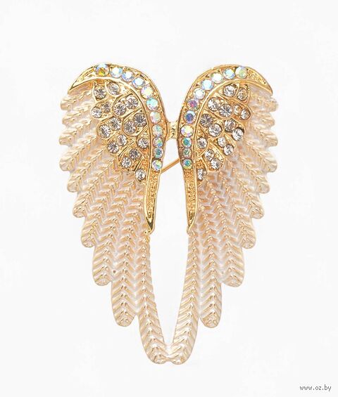 Брошь "Крылья ангела" (радужно-белый в золоте) — фото, картинка