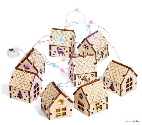 Сборная деревянная модель "Гирлянда. Новогодние домики" — фото, картинка