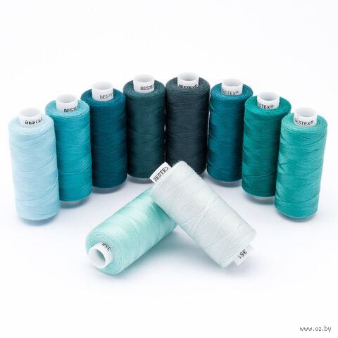 Набор швейных ниток 40/2 "Бирюзовый микс" (365 м; 10 шт.) — фото, картинка