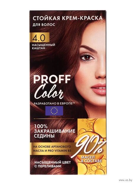 Крем-краска для волос "Proff Color" тон: 4.0; насыщенный каштан — фото, картинка
