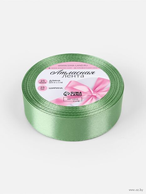 Декоративная атласная лента "№65" (2,5 см; 23 м; нежно-зелёная) — фото, картинка