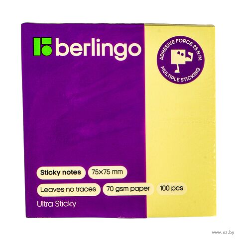 Самоклеящийся блок "Ultra Sticky" (75х75 мм; 100 листов; жёлтый) — фото, картинка