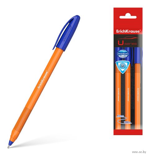 Набор ручек шариковых синих "U-108 Stick Orange" (0,7 мм; 3 шт.) — фото, картинка