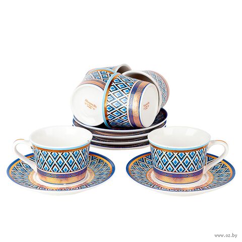 Набор чашек с блюдцами "Golden Blue" (12 предметов) — фото, картинка