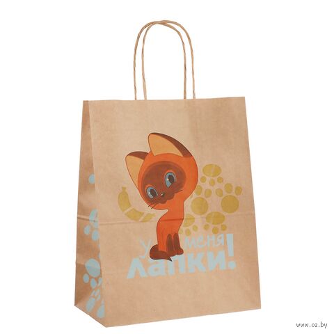 Пакет бумажный подарочный "Котёнок по имени Гав. У меня лапки" (30х24х14 см) — фото, картинка