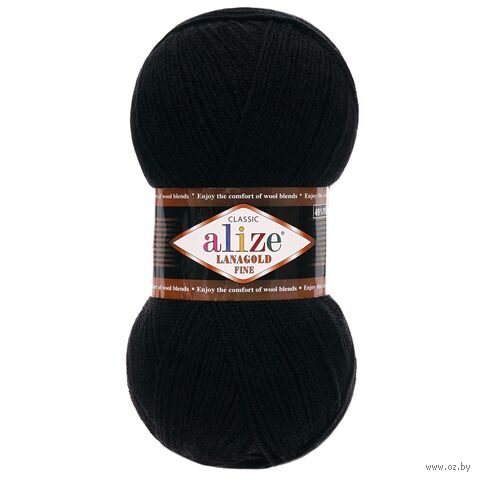 Пряжа "Lanagold Fine №60" (100 г; 390 м; черный) — фото, картинка