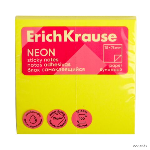 Самоклеящийся блок "Neon" (75х75 мм; 100 листов; жёлтый) — фото, картинка
