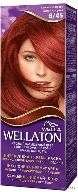 Крем-краска для волос "Wellaton. Интенсивная" тон: 8/45, красный колорадо — фото, картинка