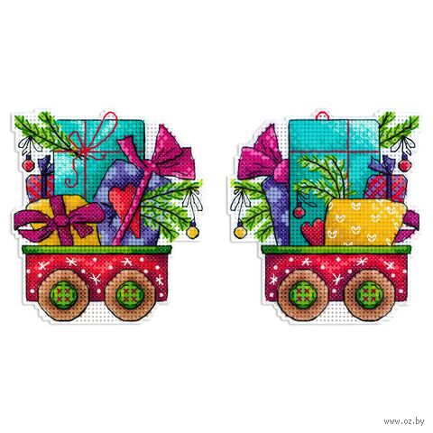 Набор для вышивания на пластиковой канве "Тележка с радостью" (90х100 мм) — фото, картинка