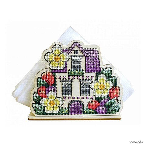 Набор для вышивания на деревянной основе "Салфетница Домик" (110х130 мм) — фото, картинка