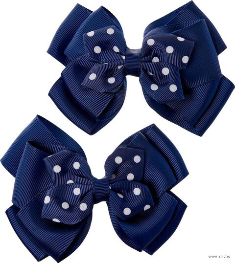 Набор заколок для волос "Банты в горошек" (синий) — фото, картинка