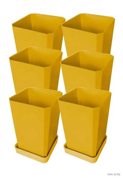Набор горшков для цветов и рассады с индивидивидуальным поддоном и выдвижным дном (6 шт, желтый) — фото, картинка