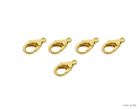Замок для бижутерии "Карабин" (14 мм; 5 шт.; яркое золото) — фото, картинка