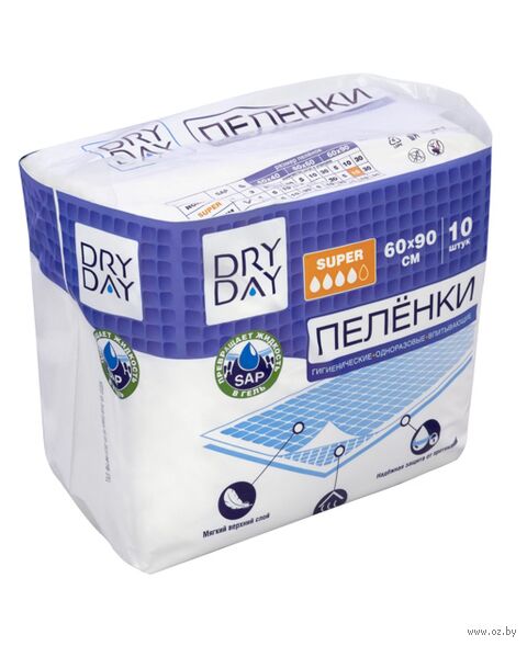 Пелёнки одноразовые для взрослых "Super" (10 шт.; 60х90 см) — фото, картинка