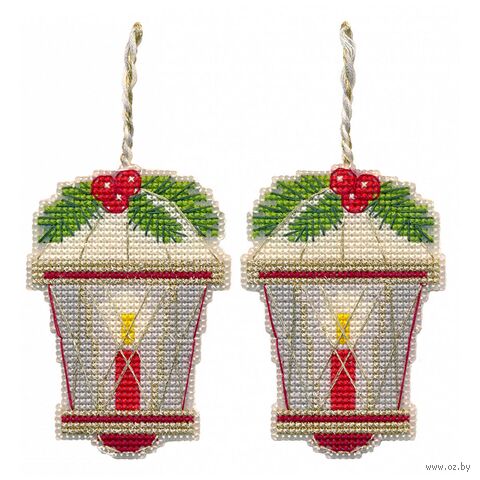 Набор для вышивания на пластиковой канве "Ёлочная игрушка. Фонарик" (62х89 мм) — фото, картинка