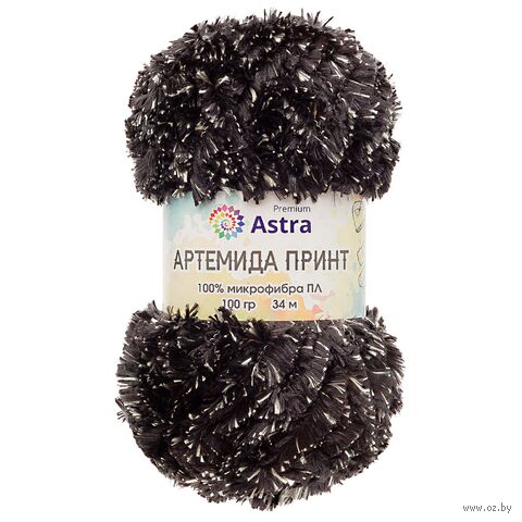 Пряжа "Артемида Принт №02" (100 г; 34 м; черный/серый) — фото, картинка