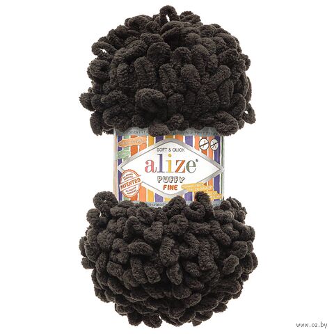 Пряжа "Puffy Fine №1060" (100 г; 14,5 м; чёрно-серый) — фото, картинка